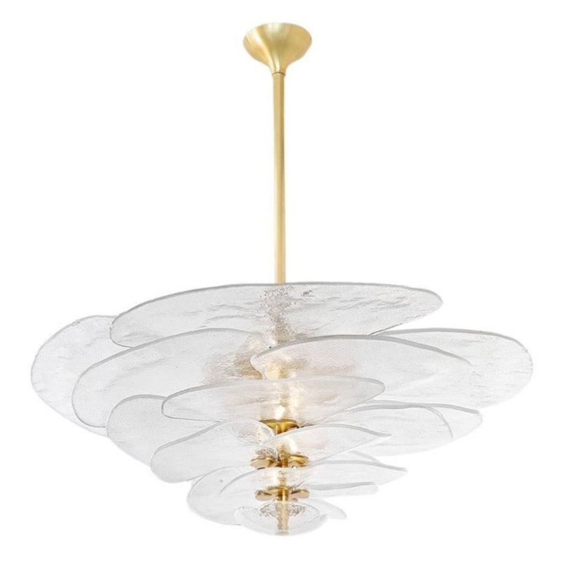 Lustre résidentiel Lilypad, Transparent texturé, 16” Diameter x 16” Height, Or antique