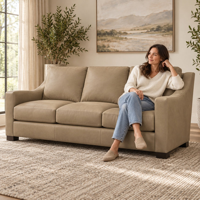 Montecito Luxury 100% Top Grain Leather Sofa, Made to Order, Boca Cashmere