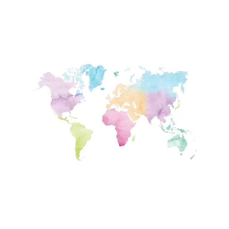 Watercolor World Map - Vivid Colors par Nouveau Prints - Giclée sur toile tendue avec châssis, H 12 po x l 18 po x P 1,5 po