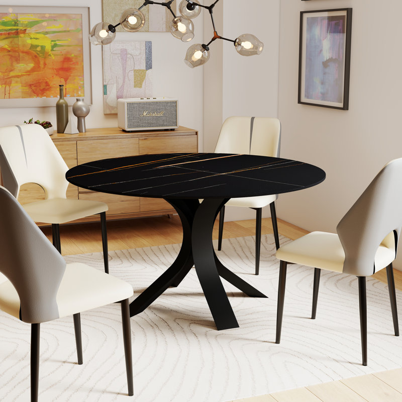 Table de salle à manger Modern, H 29,53 po x L 53,15 po x l 53,15 po, Noir, noir, noir, noir, Noir