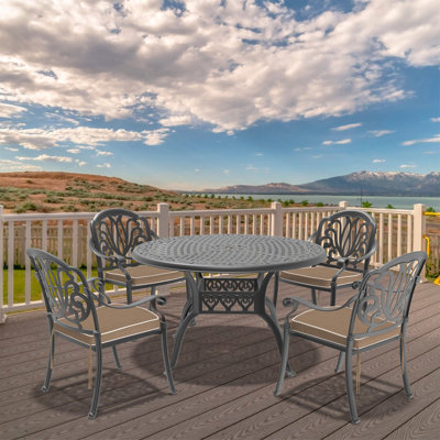 5-Piece Set Of Cast Aluminum Patio Furniture With Brown Cushions(Same As W1710S00551)