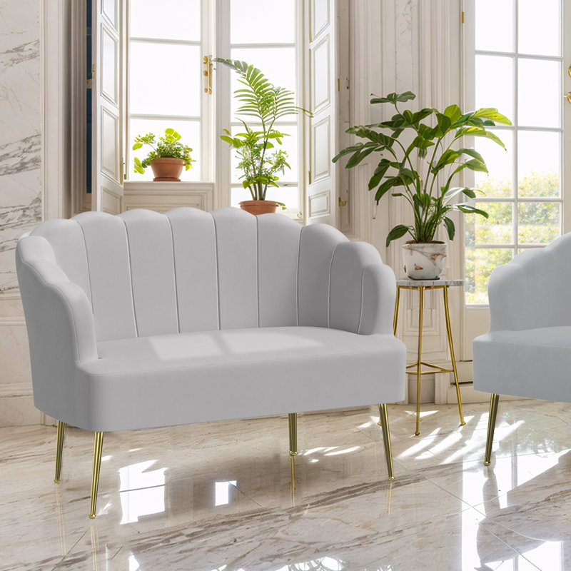 Eucli 45" Velvet 2-Seat Armless Loveseat Sofa, Gray