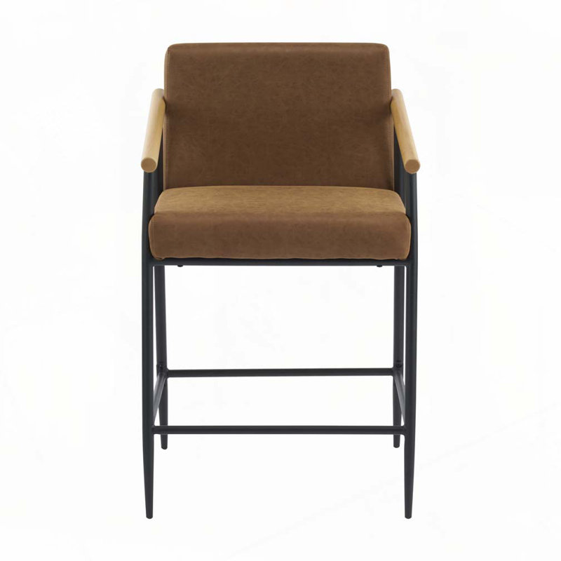 Tabouret de comptoir rembourré d'une hauteur de 31 po avec structure en métal, Brun