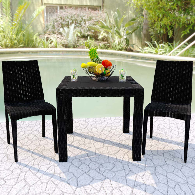 Chaise de patio d'extérieur empilable Quade, Noir, Ensemble de 2
