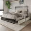 Lit plateforme double en métal avec rangement brun-106491491-106491486