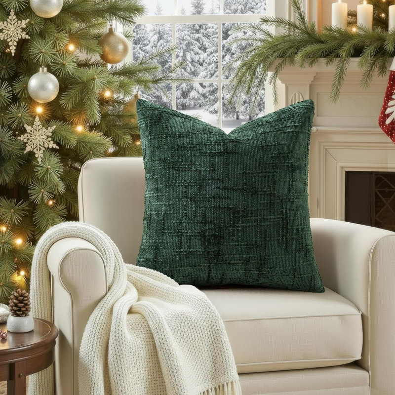 Housses de coussin décoratives en chenille texturée 18 x 18 pouces, Green