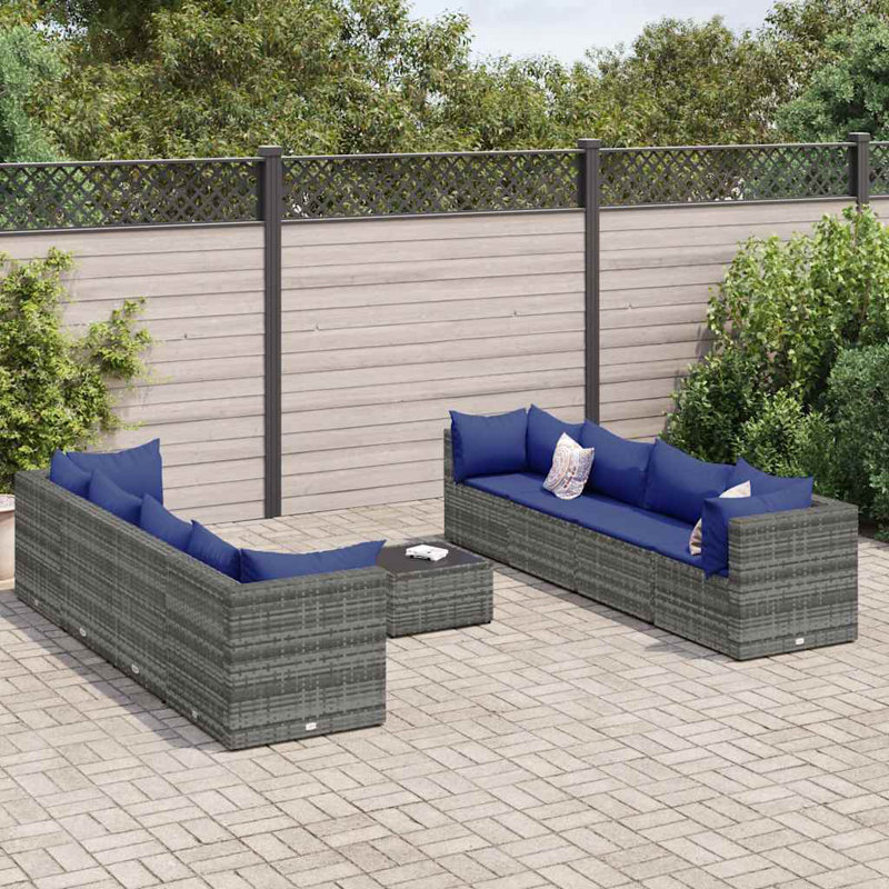 Ensemble de patio avec coussins en rotin Latitude Run®, Gris, Bleu foncé, 8