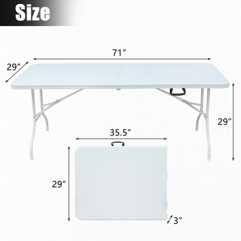 6Ft Plastic Folding Table(Only Table), White