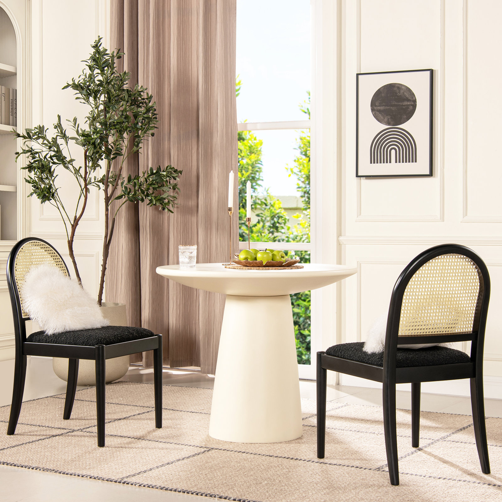 Cossette Upholstered Dining Chair, Black Boucle, Black Boucle