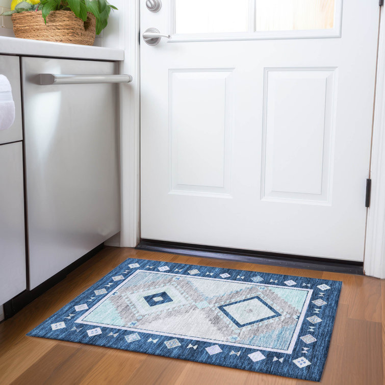 Tapis bleu de qualité supérieure lavable à la machine AMF177 bleu 1 pi 8 po x 2 pi 6 po