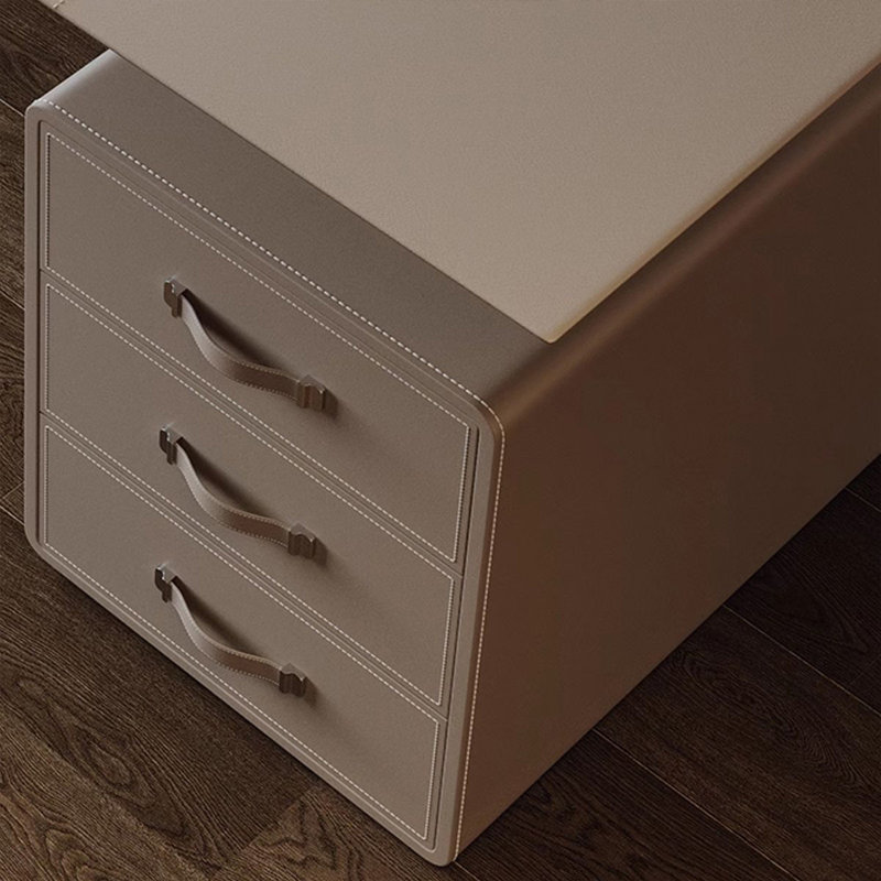 Bureau 3 tiroirs en bois manufacturé et en acier au carbone, 49.21" H x 86.61" W x 31.5" D, Café clair, Retour à droite