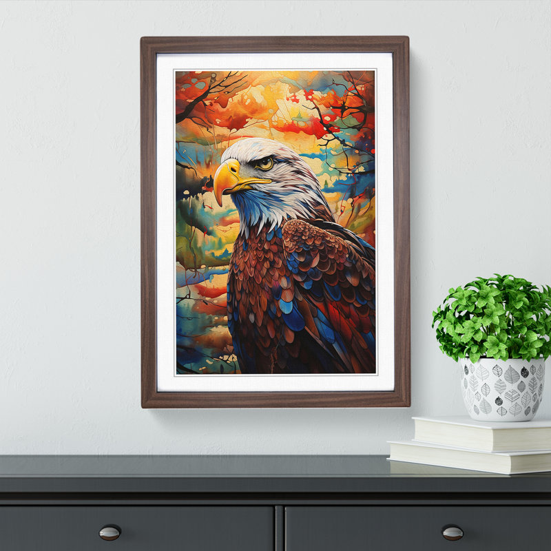 Eagle Expressionism - Single Picture Frame Print on Wood, 46cm H x 34cm W, Walnut Framed