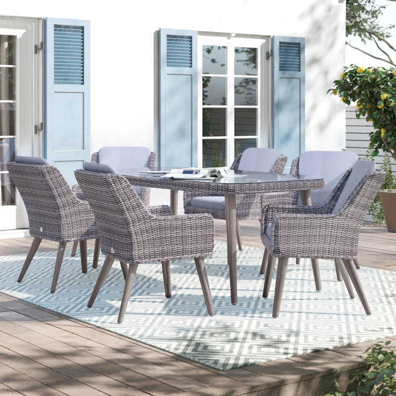 SantaClara 6 - Person Wicker Patio Dining Set with , Cushions Included