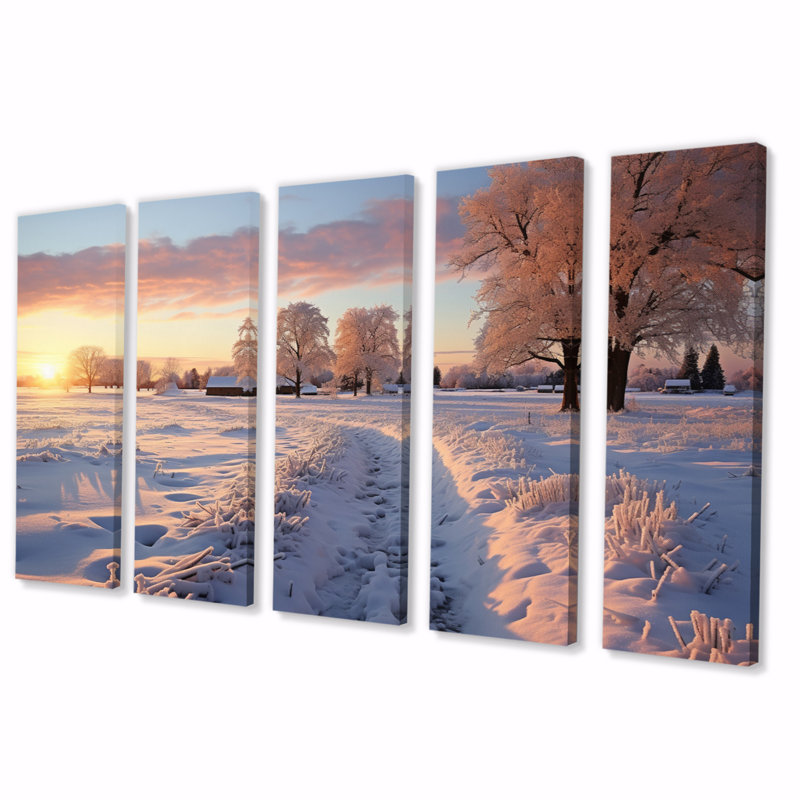Path To The Winter Dusk - Landscapes Canvas Wall Art - 5 Equal Panels