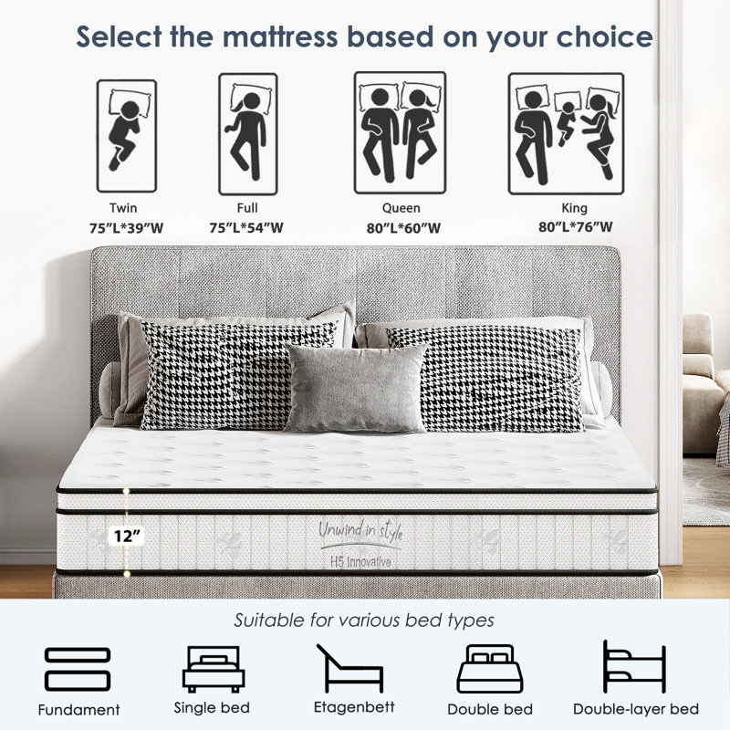 Hybrid Mattress, Individually Pocketed Innerspring, Medium Firm, Twin, 10"
