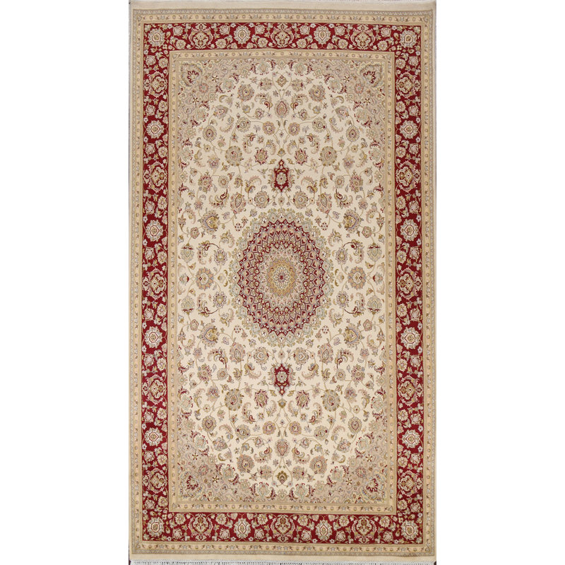 Tapis ivoire en laine noué à la main de conception unique 6 pi 0 po x 10 pi 10 po