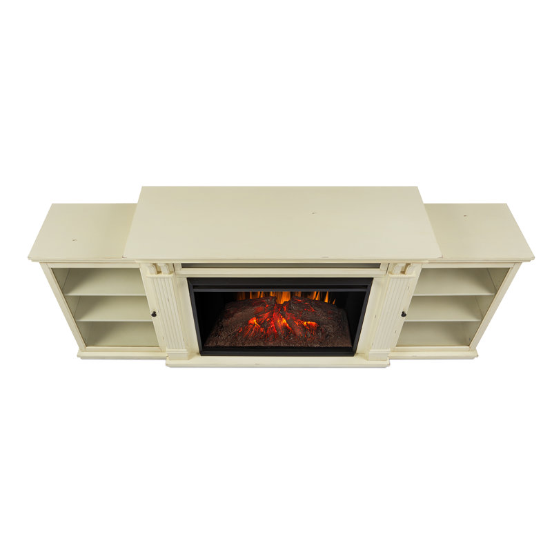 Tracey Grand 83.75'' TV Stand with Fireplace, Distressed White