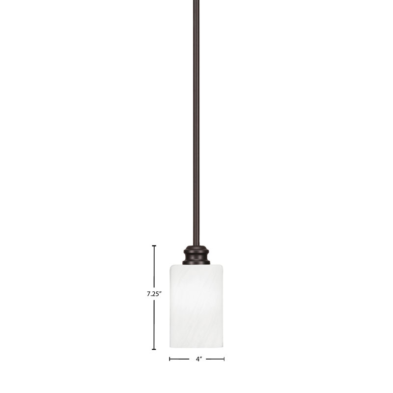 Mini-luminaire suspendu à tige suspendue au fini espresso avec verre en marbre blanc de 4 po