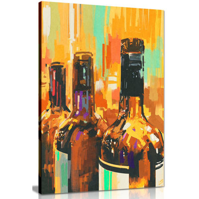 Wine Bottles - Wrapped Canvas Painting