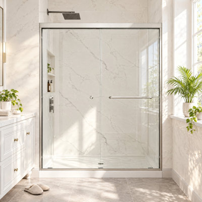 Porte de douche coulissante en verre à double contournement l 55 à 60 po x H 72 po, verre trempé 1/4 po (6 mm) antidéflagrant