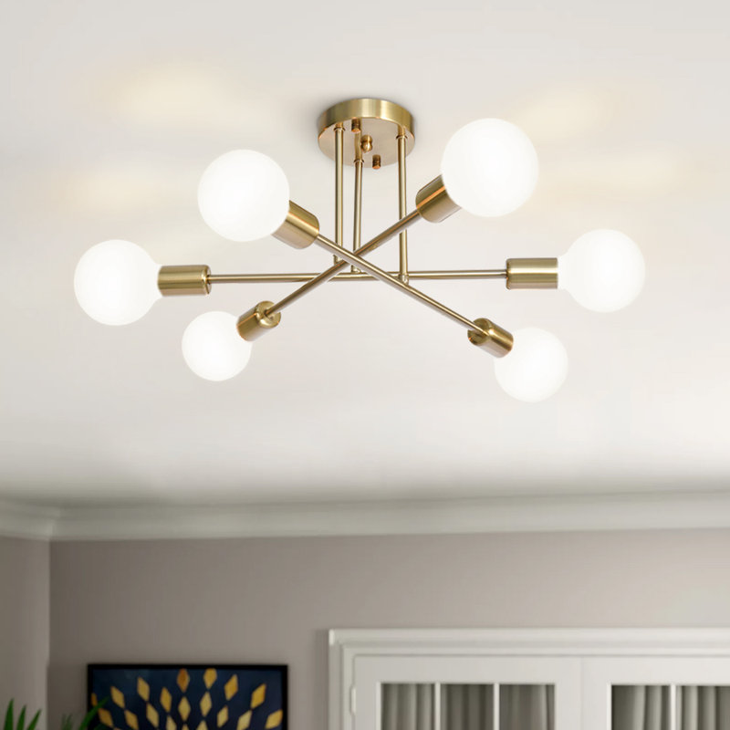 Plafonnier semi-encastré linéaire moderne à 6 lumières de 19 po Emaya, Laiton antique