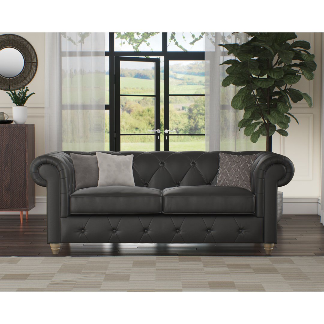 MELROSE 3 SEATER SOFA NAVY BLUE WALNUT FEET