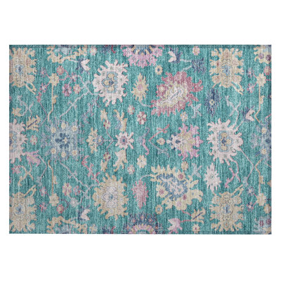 Machine Washable Indoor/Outdoor Chantille ACN1154 Teal Rug