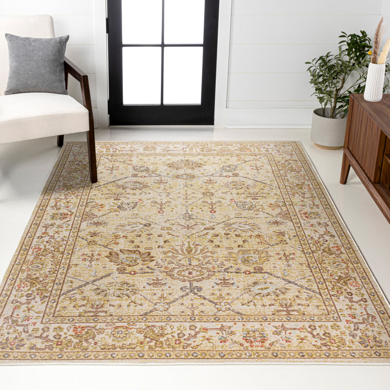 Tapis ivoire moderne délavé Eglinton Peshawar, Rectangle 5 pi 3 po x 7 pi 7 po