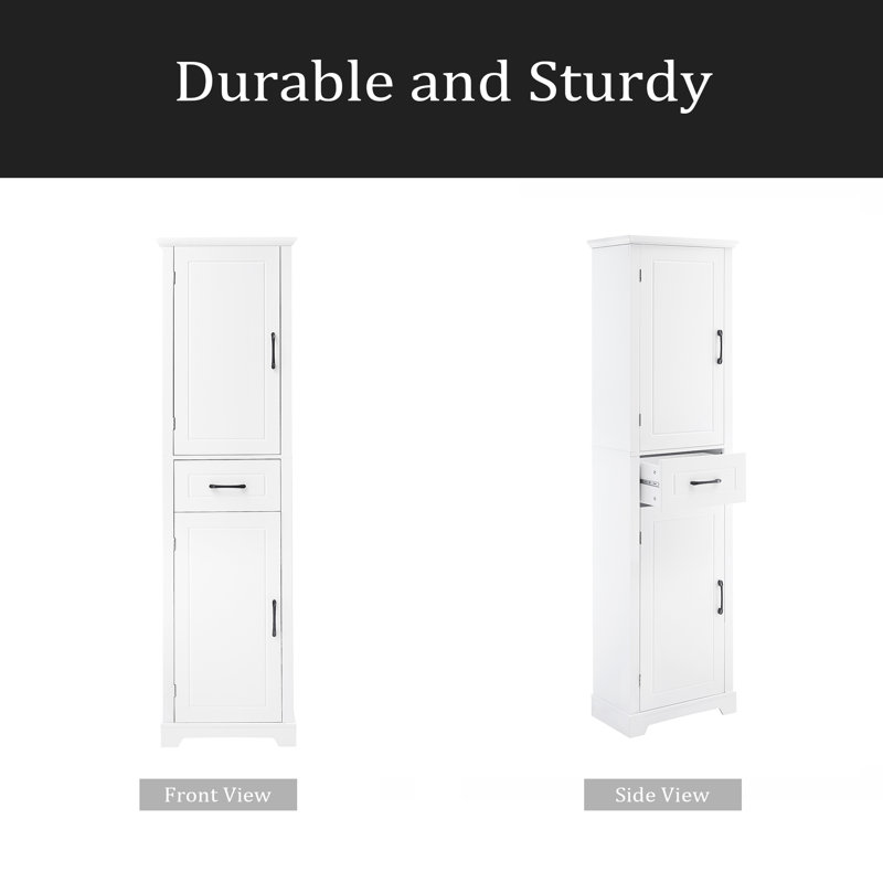 Tall Bathroom Storage Cabinet, Freestanding Storage Cabinet With Two Doors And Adjustable Shelves, Door Shelve Design, MDF Board With Painted Finish, White