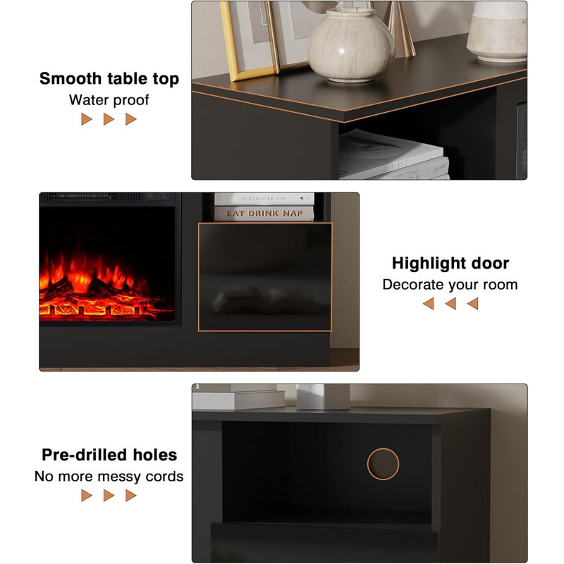 Priyanshu 17 Stories 147 cm W Electric Fireplace with 5000 BTU, Black