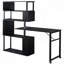 Table de coin en L pour bureau à domicile, table d'ordinateur rotative avec bibliothèque à 5 niveaux, quatre méthodes d'installation, roulettes verrouillables (noir)