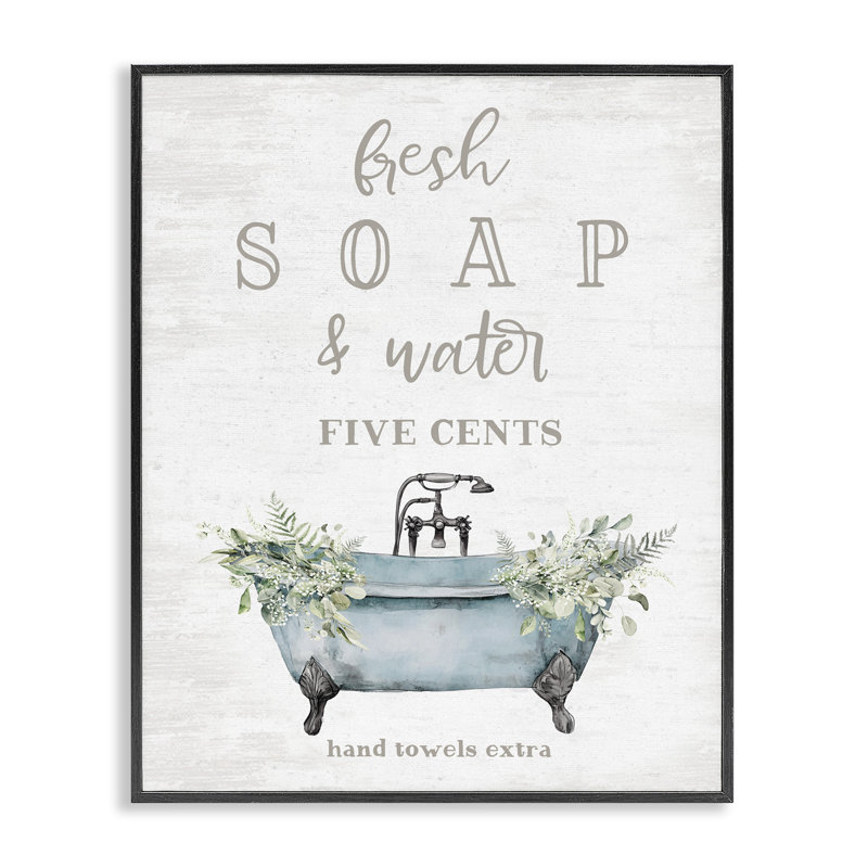 Antique Fresh Soap & Tub Framed Giclee, design by Lettered and Lined, 14" H x 11" W, Midnight Black Framed Giclee