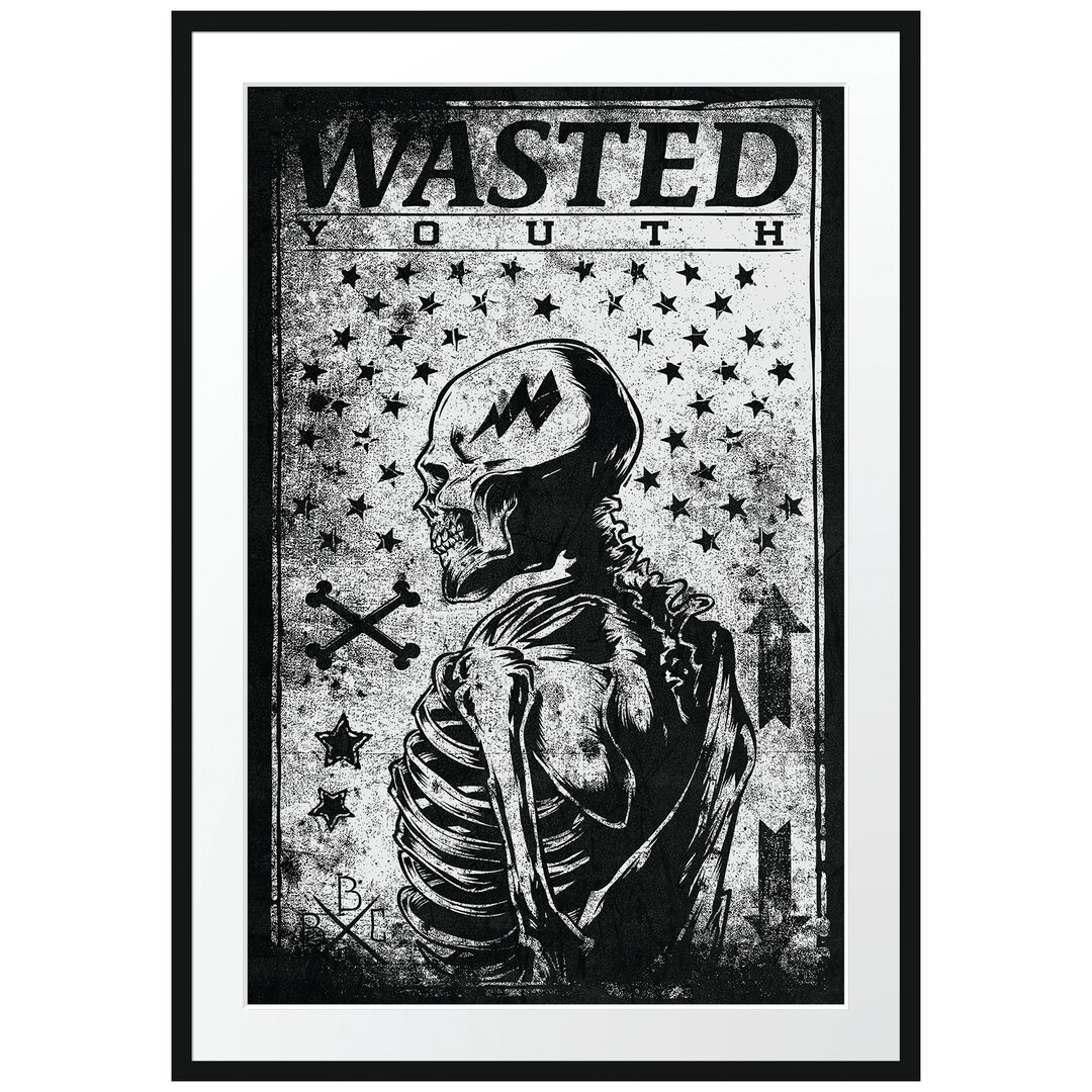 Gerahmtes Poster Wasted Youth Schwarz