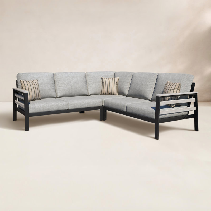 Townsend Outdoor 5 Person Sectional Seating Group With Sunbrella Cushions, Strip, Canvas Granite Sunbrella® Canvas