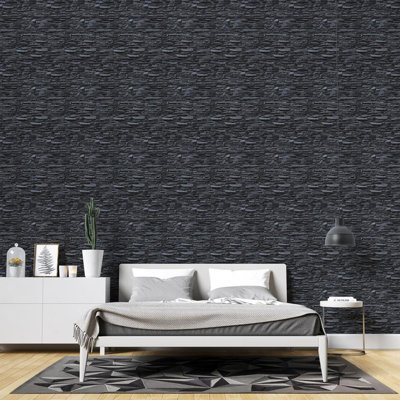 Black Stone Peel & Stick Wallpaper NP070