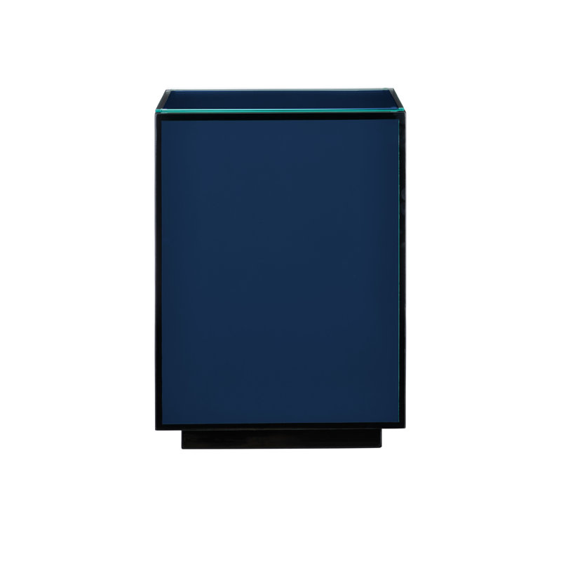 Lacquer Glass Top End Table, Navy/Black