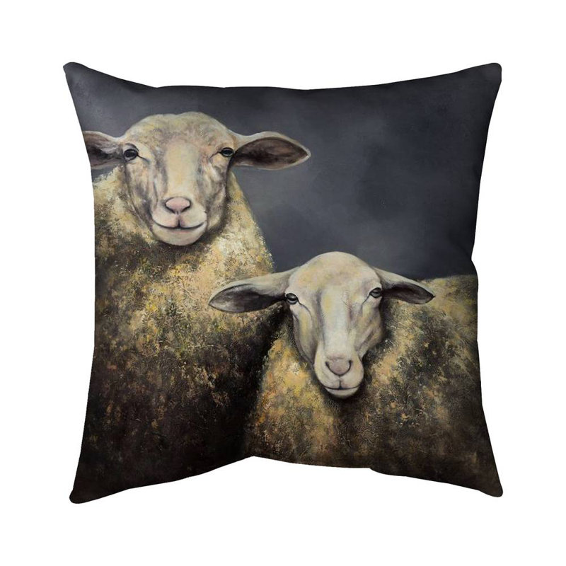 Two sheeps - 16"x16" Outdoors Throw pillow - Spun poly - Print on demand, 16"H x 16"W