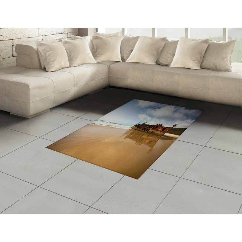 Beach High Density Long Fiber Poly Threads Decorative Area Rug Carpet, Rectangle 4' x 5'8"