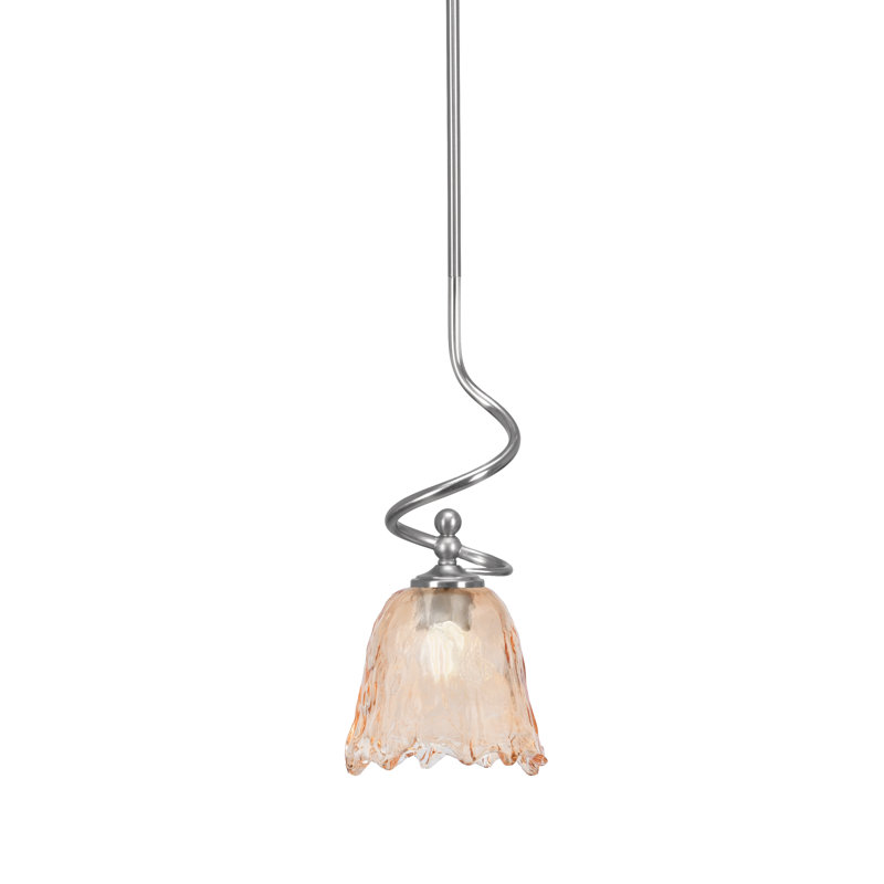Sadea Stem Hung Mini Pendant Shown In Brushed Nickel Finish With 7" Amber Lava Glass, Amber/Brushed Nickel