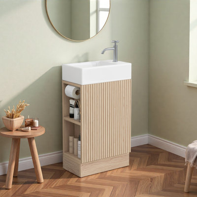 Meuble-lavabo de salle de bain avec lavabo, meuble-lavabo de salle de bain avec tablette à deux niveaux, orientation gauche ou droite