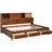 Full Size Wooden Daybed In Walnut Shade With 3 Storage Drawers, Upper Shelf And Charging For A Comfortable Zone Hue Board Sockets Relaxing Moments-445589448-445589450