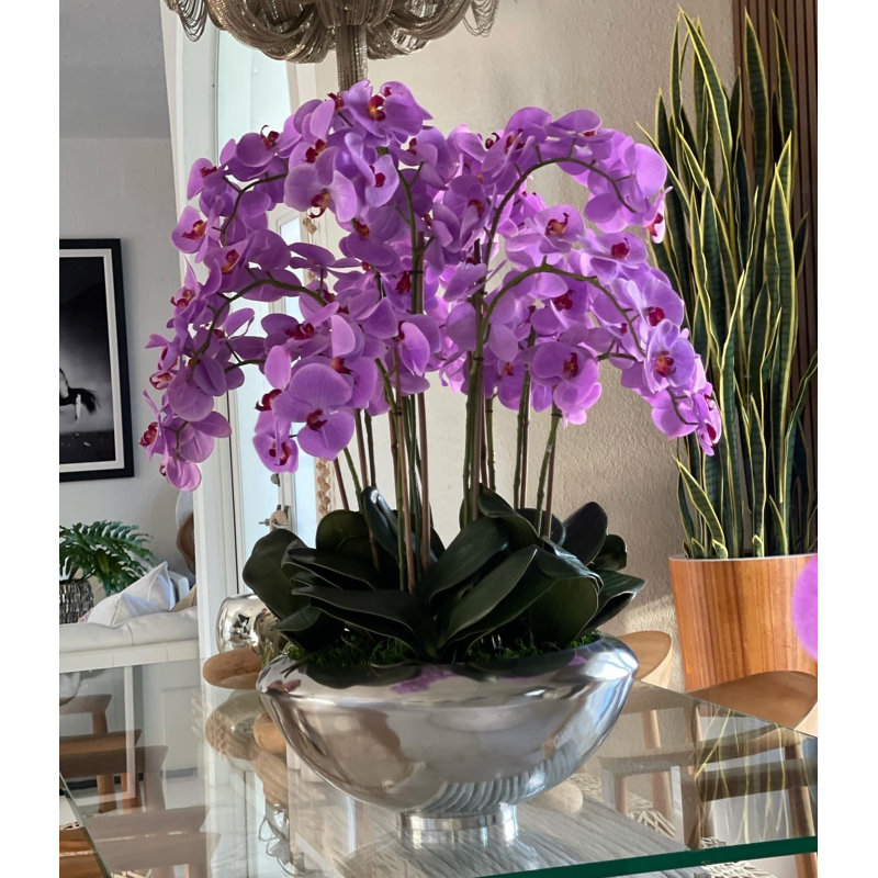 Orchid Floral Arrangement in Planter, Light Purple