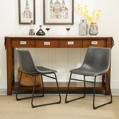 Lotusville Vintage PU Leather Dining Chairs, Set Of 2, Antique Grey