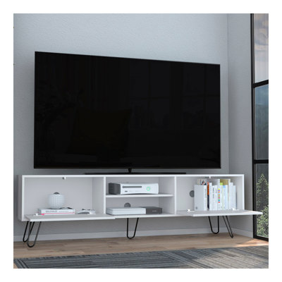 Meuble télé Vassel, unité de divertissement avec tiroirs à charnières et pieds en épingle à cheveux
