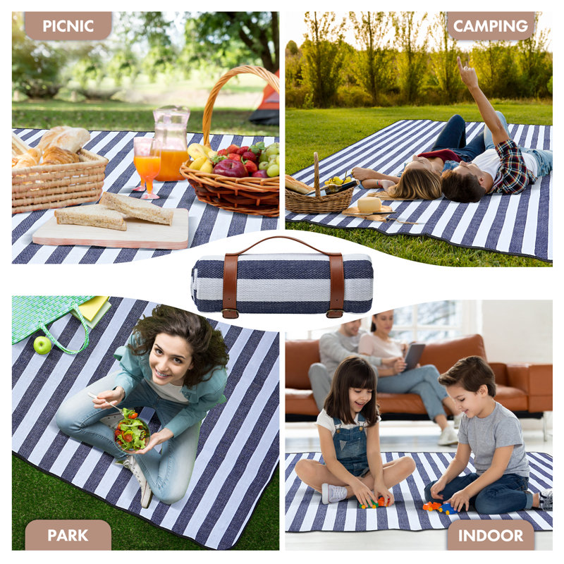 TRIXES XL Striped Picnic Blanket - Waterproof & Sand Proof - Perfect for Picnics & Camping