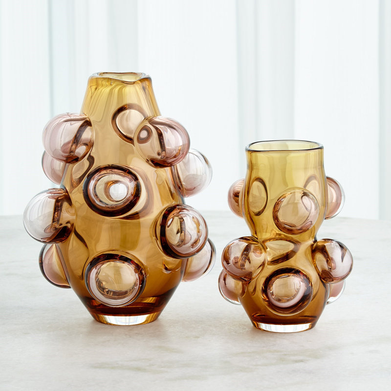 Bubbled Handmade Glass Table Vase, 13.5" H x 10.5" W x 10.5" D