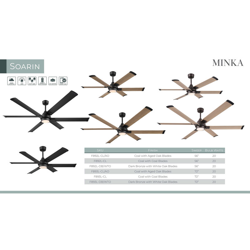 Ventilateur de plafond intelligent DEL 56 po Soarin, Chêne blanc, Bronze