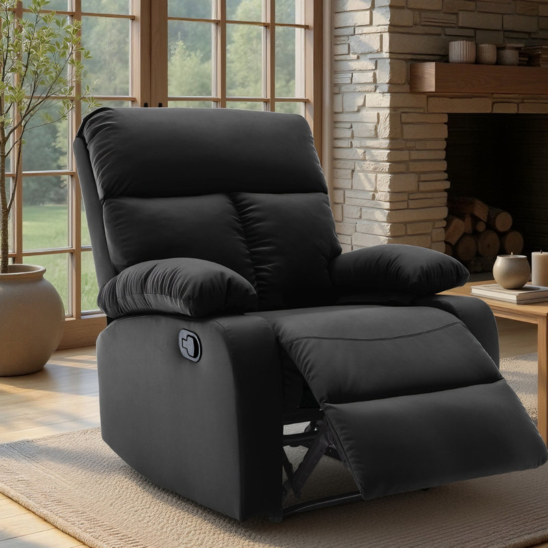  Faux Leather Nursery Rocker Recliner ,swivel Recliners For Small Spaces, Living Room Recliner With Overstuffed Arm And Back-Black