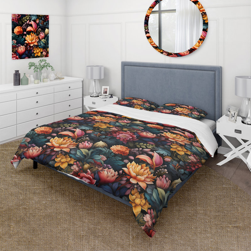 Motif botanique psychédélique - Ensemble de housse de couette botanique - Polyester microfibre