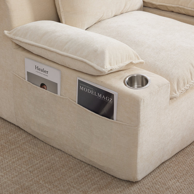 1 Seater Chenille Sofa, Light Khaki